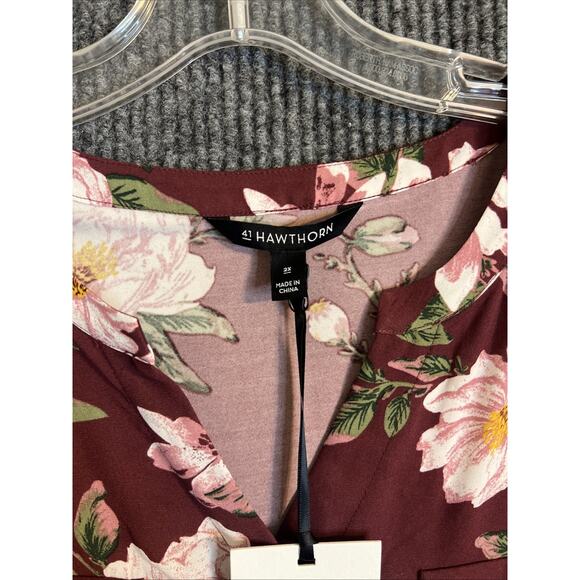 41 Hawthorn Womens Blouse Plus Size 2X Burgundy Floral Button Front Boho Office - Picture 3 of 10